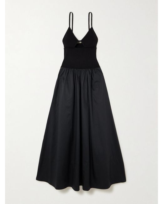 St. Agni Blue Cutout Ribbed-Knit And Cotton-Poplin Maxi Dress