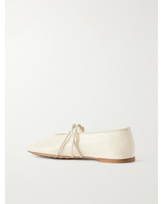 Bottega Veneta Natural Rosa Intrecciato-Trimmed Leather Ballet Flats