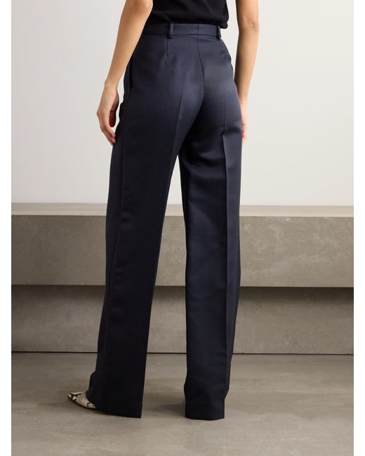 Pantalon Large En Laine Et Soie Mélangées À Plis Devin Loro Piana en coloris Blue