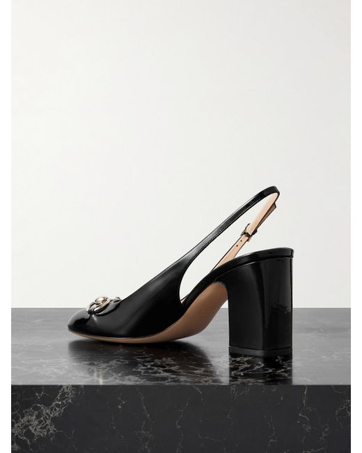 Gucci Black Horsebit Patent Slingback Pump