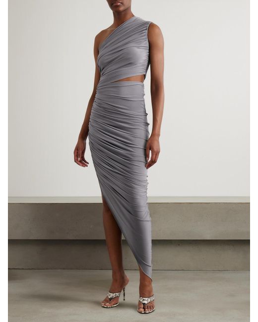 Alaïa Gray One-Shoulder Asymmetric Cutout Stretch-Jersey Dress