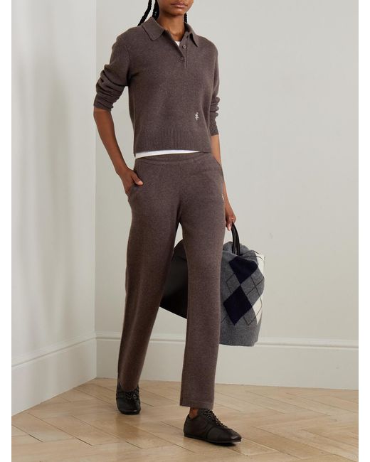 Sporty & Rich Brown Src Embroidered Cashmere And Wool-Blend Polo Sweater