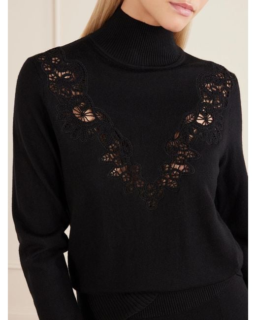 Zimmermann Blue Valiant Lace-Trimmed Wool Turtleneck