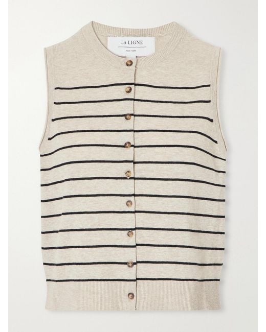 La Ligne Natural Lee Striped Knitted Vest