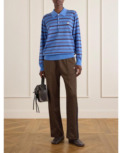 Wales Bonner Blue Striped Wool And Cotton Polo Shirt