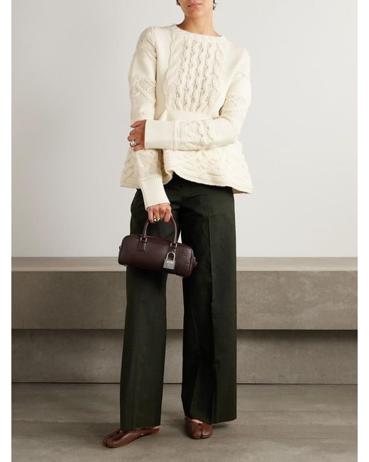 Sacai Natural Paneled Cable-Knit Wool Sweater