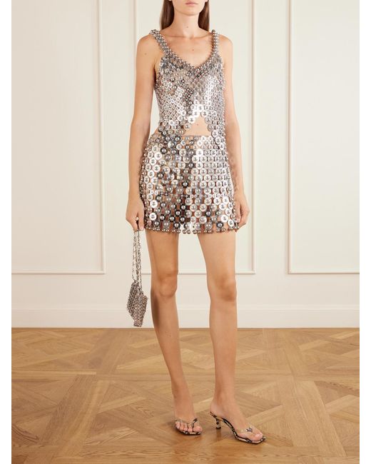 Rabanne White Sequined-Tone Chainmail Mini Skirt