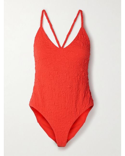 Mara Hoffman Red Emma Badeanzug Aus Strukturiertem Material Mit Recycelten Fasern