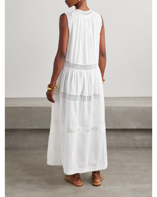 Ulla Johnson White Thalia Maxikleid Aus Baumwoll-Voile Mit Häkeleinsätzen
