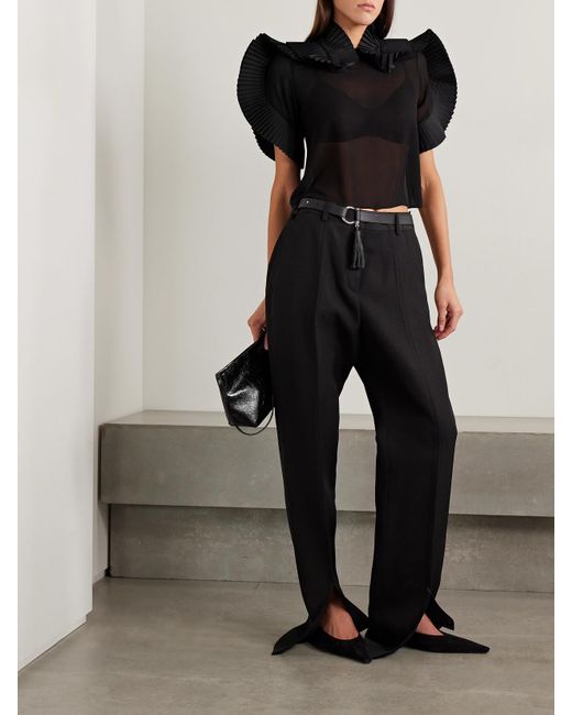 Co. Black Crepe De Chine And Pleated Poplin Blouse