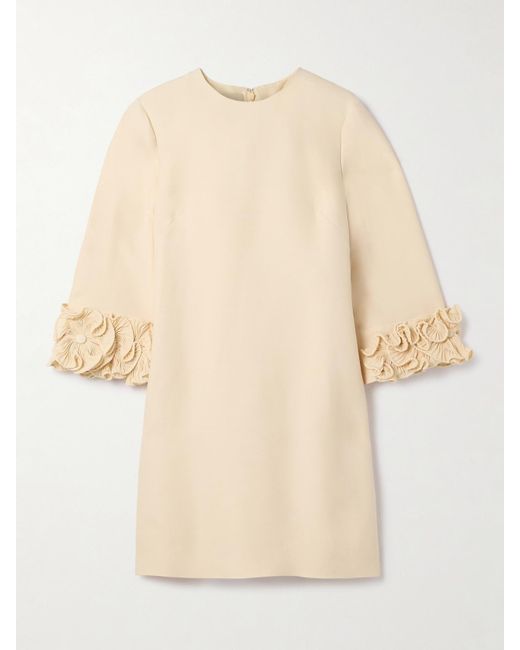 Valentino Garavani Natural Ruffled Wool And Silk-Blend Crepe Mini Dress