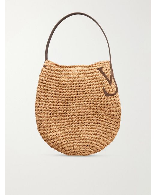 J.W. Anderson Natural Bulb Leather-Trimmed Raffia Shoulder Bag