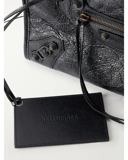 Balenciaga Black Le City Small Embellished Crinkled-Leather Shoulder Bag