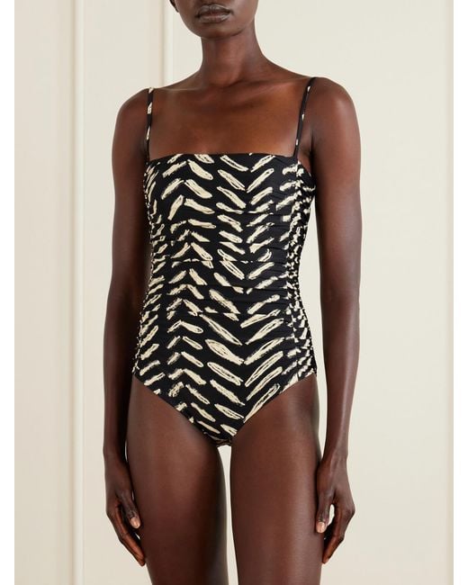 Johanna Ortiz White Whispering Tides Ruched Printed Recycled Stretch-Jersey One-Piece