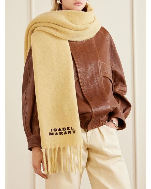 Isabel Marant Natural Firny Fringed Embroidered Alpaca-Blend Scarf