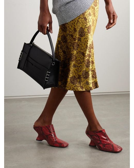 Dries Van Noten Red Snake-Effect Leather Mules
