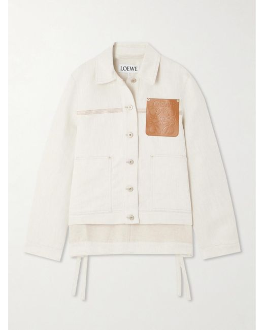 Veste Asymétrique En Coutil De Coton Et En Lin Mélangés À Finitions En Cuir Loewe en coloris Natural