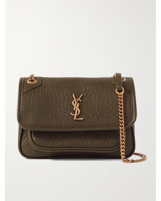 Saint Laurent Brown Niki Mini Crinkled-Leather Shoulder Bag