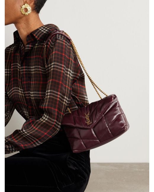 Saint Laurent Purple Puffer Toy Mini Schultertasche Aus Gestepptem Leder
