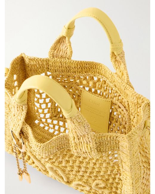 Chloé Metallic Summer Banana Leather-Trimmed Raffia Tote Bag
