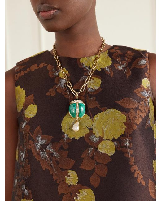 LaDoubleJ White Talismania-Plated Malachite Necklace