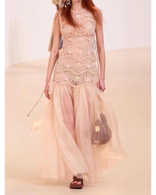 Zimmermann Natural Illuminate Robe Aus Gerafftem Seidenorganza Und Tüll Mit Details Aus Makrameegarn