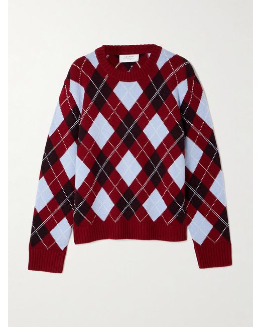 La Ligne Red Hamish Argyle Wool And Cashmere-Blend Sweater