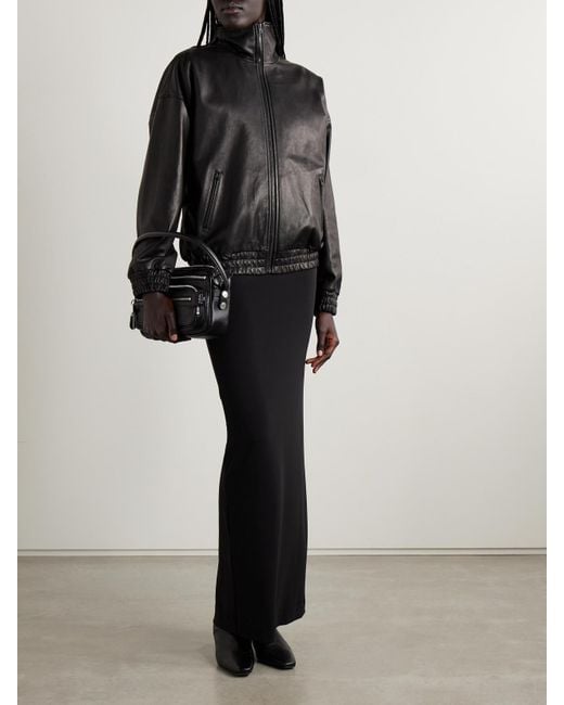 Acne Black Leather Bomber Jacket