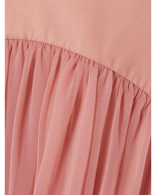 Abadia Pink Paneled Gathered Twill And Chiffon Maxi Skirt