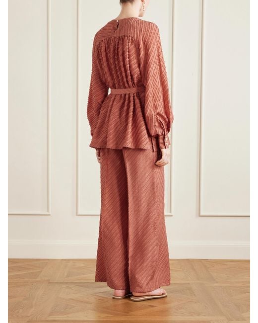 Giuliva Heritage Pink Tea Belted Frayed Silk Blouse