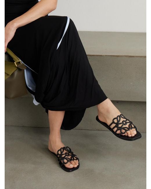 Loewe Black Petal Anagram Leather Sandal