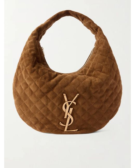 Saint Laurent Brown Icare Matelassé Suede Shoulder Bag