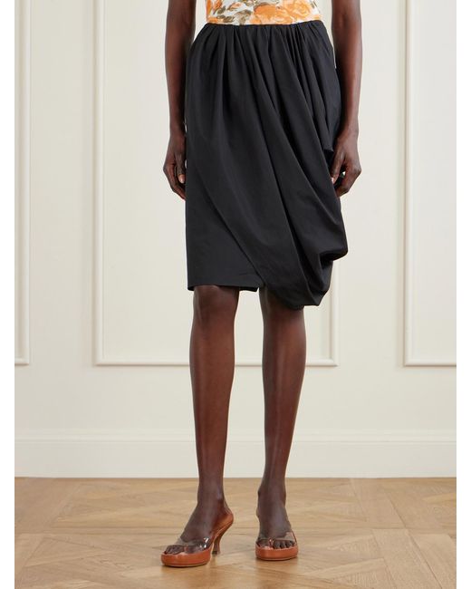 Chloé Black Asymmetric Draped Cotton-Poplin Skirt