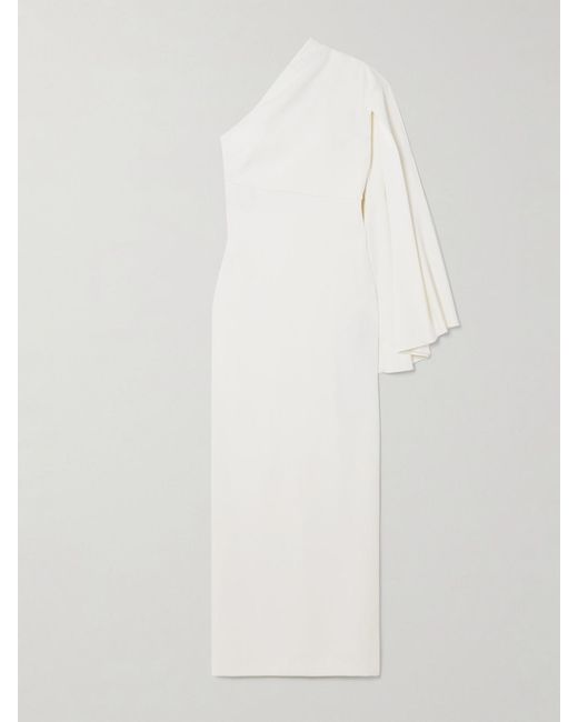 Solace London White Elisa One-Sleeve Crepe Gown