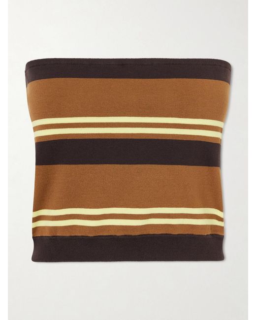 Tibi Natural Strapless Striped Cotton Tank