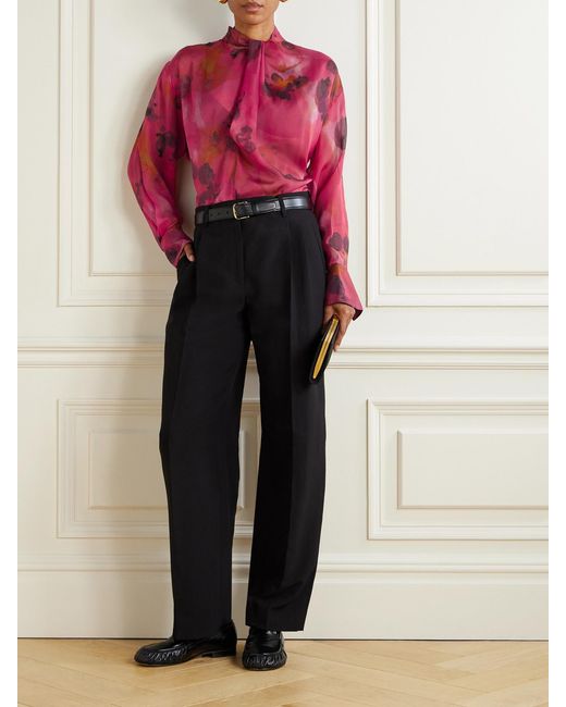 Victoria Beckham Red Draped Floral-Print Silk-Chiffon Wrap Blouse