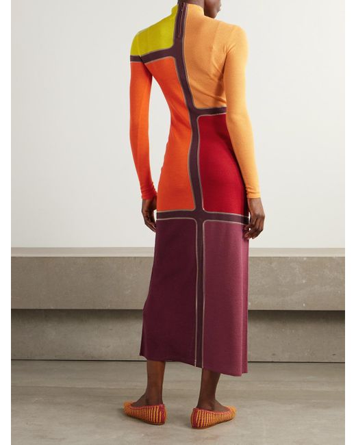 Gabriela Hearst Red Apollonis Color-Block Wool And Cashmere-Blend Turtleneck Midi Dress