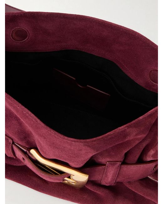 Balmain Purple Anthem Buckled Suede Shoulder Bag