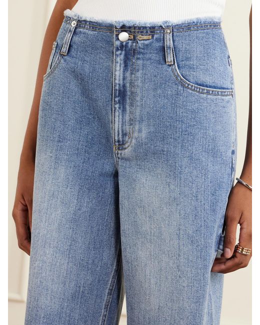 Tibi Blue Mid-Rise Denim Straight-Leg Shorts
