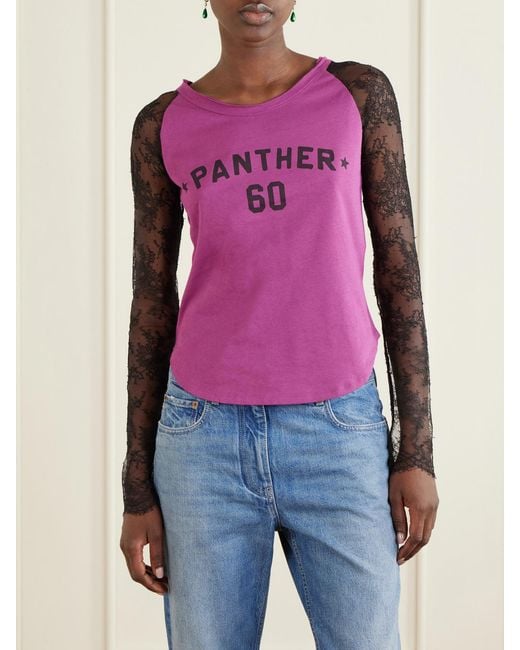 Valentino Garavani Pink Printed Lace-Trimmed Cotton T-Shirt