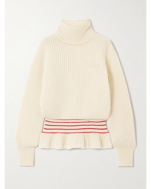 Chloé Natural Rollkragenpullover Aus Einer Gerippten Woll-Mohairmischung Mit Streifen