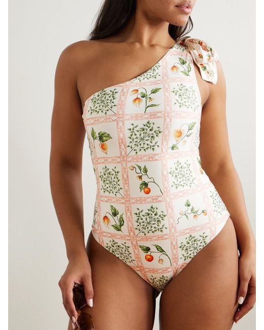 Agua Bendita White Remedios One-Shoulder Printed Recycled Swimsuit