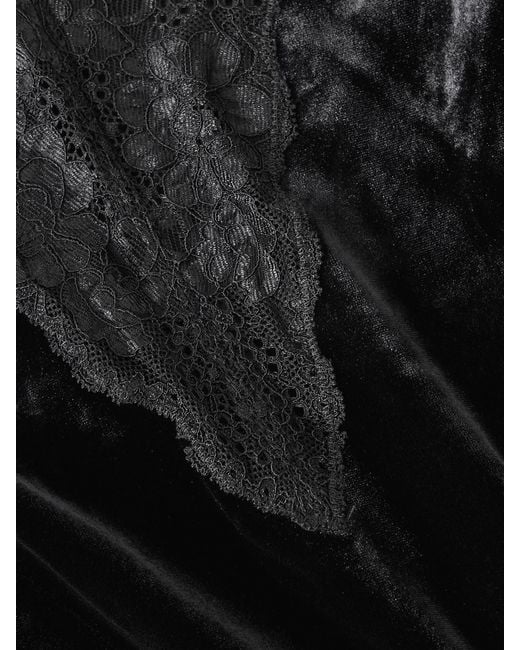 Self-Portrait Black Lace-Trimmed Velvet Midi Dress