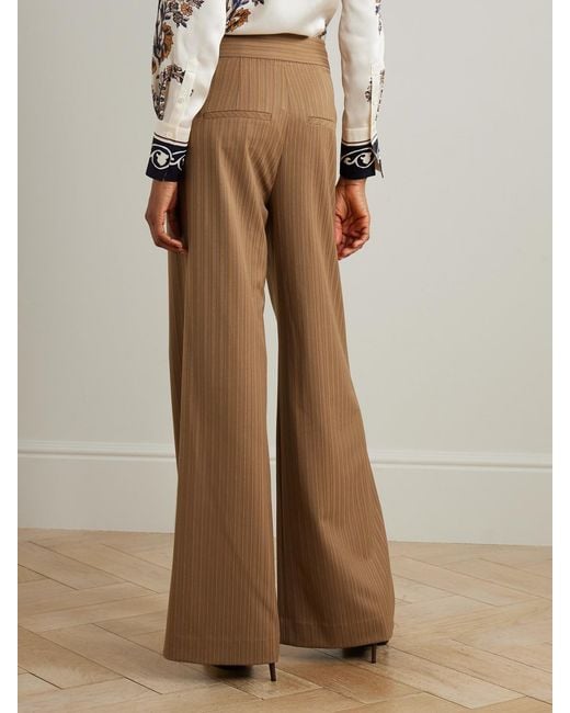 Veronica Beard Natural Rimini Pleated Pinstriped Woven Wide-Leg Pants