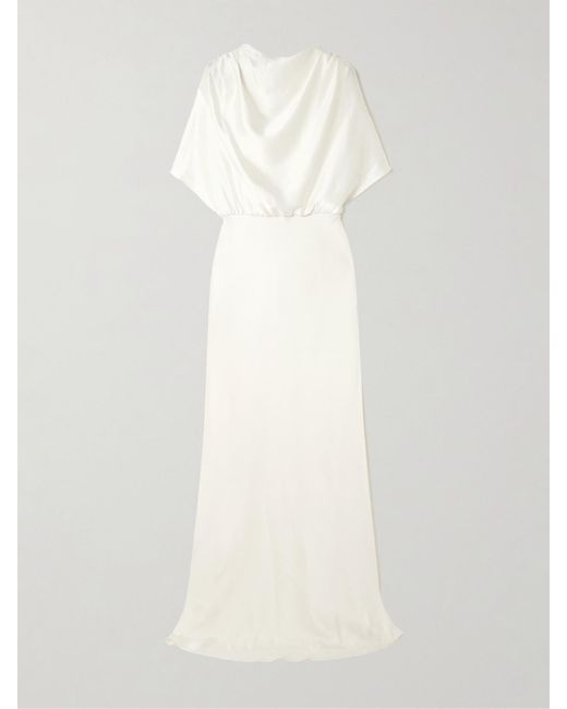 Abadia White Elsa Draped Knotted Satin Gown