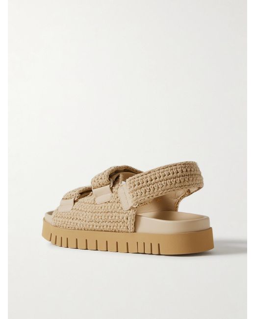 Gucci Natural New Marmont Plateausandalen Aus Gehäkelter Baumwolle Mit Lederbesätzen Und Verzierung
