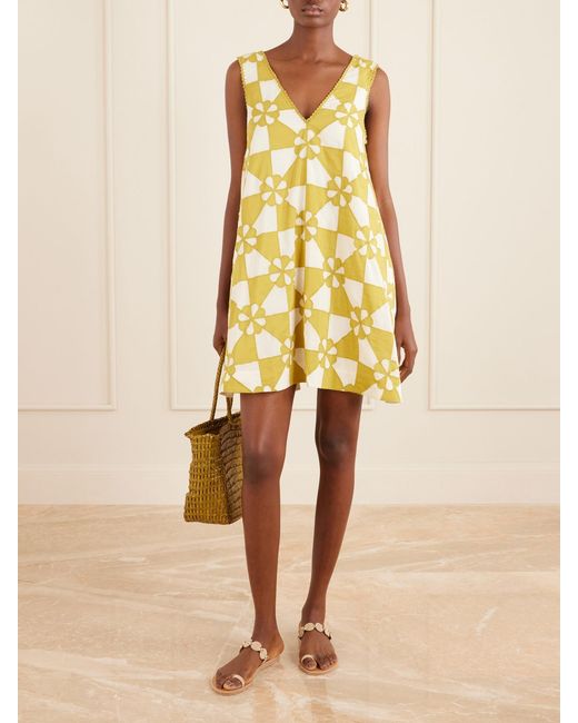Alix Of Bohemia Yellow Soleil Patchwork Cotton And Silk-Blend Mini Dress