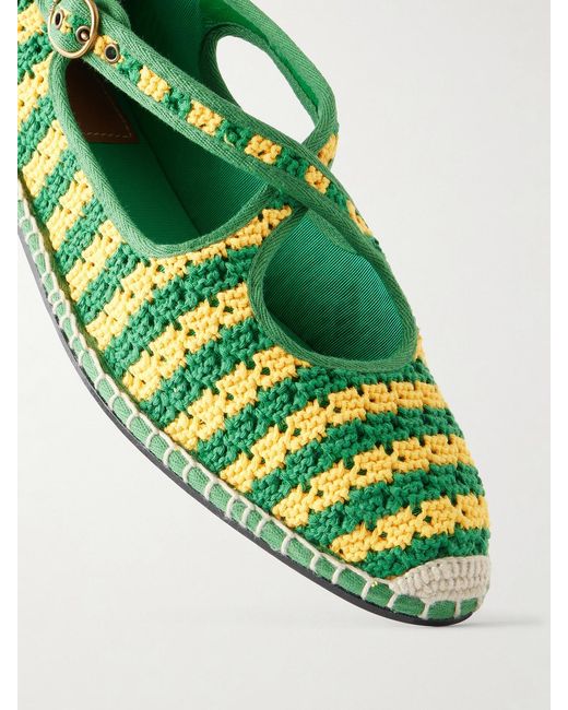 Polo Ralph Lauren Green Logo-Embroidered Striped Crocheted Espadrilles