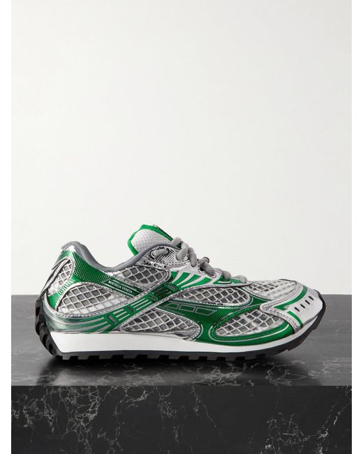 Bottega Veneta Green Orbit Metallic Rubber, Mesh And Fishnet Sneakers