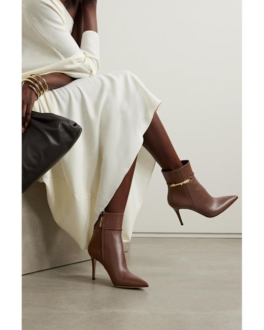 Gianvito Rossi Brown Vitello Glove 85 Embellished Leather Ankle Boots